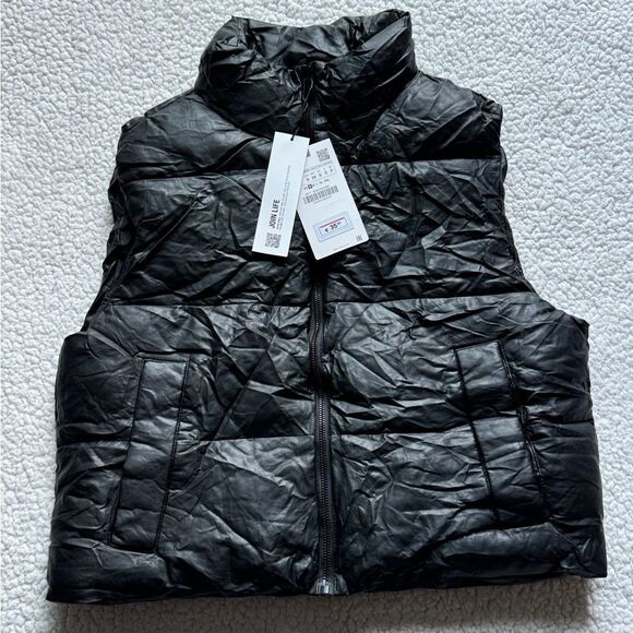 Zara  Leather Crop Puffer Vest Jacket Solid Black Womens Small - Picture 3 of 13